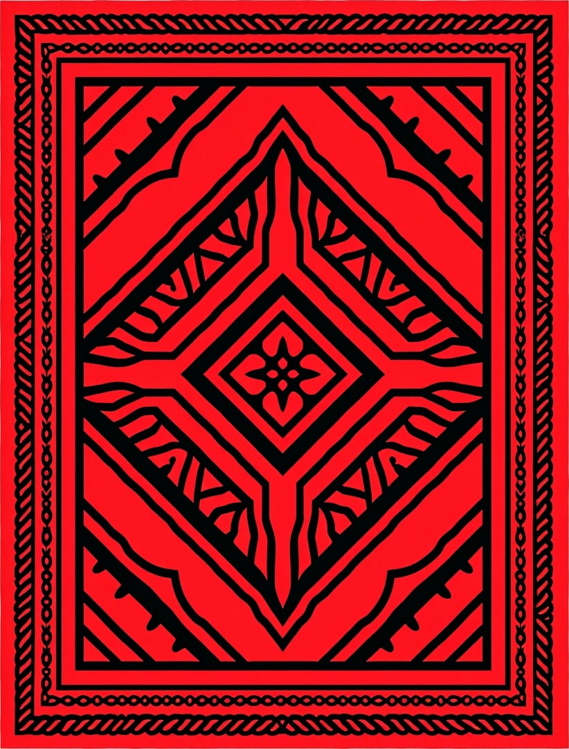 Bold Red Black Geometric Art Design Rug