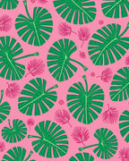 Vibrant Green Tropical Pink Leaves Rug