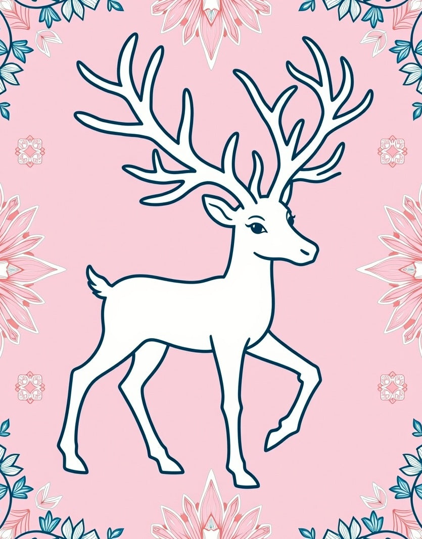 Pink Deer With Floral Garland Border Rug