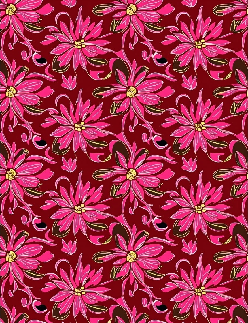 Vibrant Pink Floral Swirl Pattern Rug