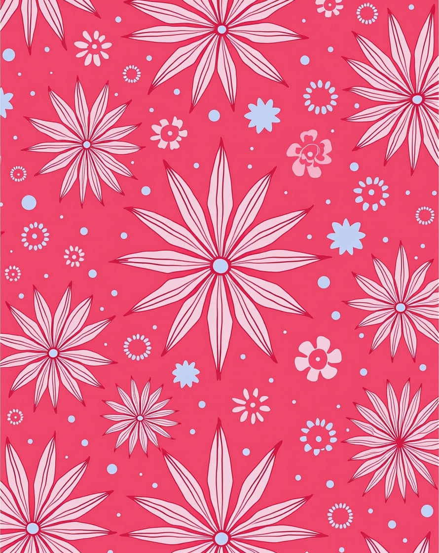 Coral Pink Starburst Floral Pattern Rug