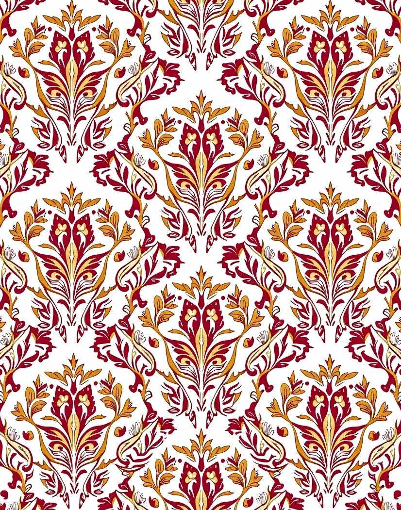 Rich Red Gold Floral Pattern Rug