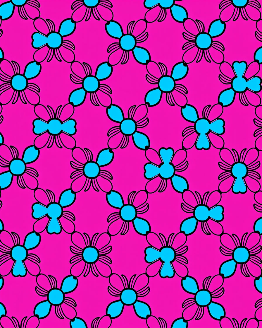 Bright Pink Aqua Floral Lattice Rug