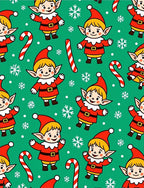 Cute Elves Candy Cane Holiday Pattern Rug