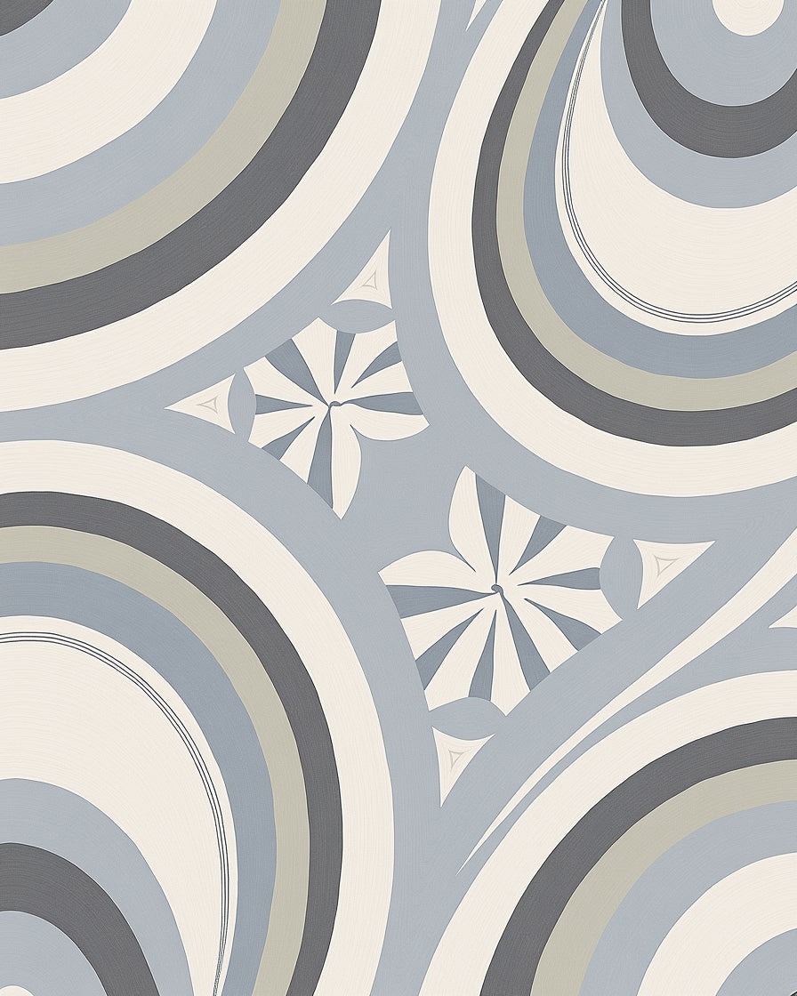 Geometric Waves and Floral Accents Rug