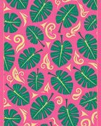 Lush Green Monstera Garden Pink Rug