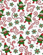 Festive Elves Red Green Swirl Snowflakes Rug