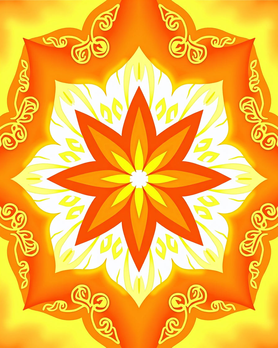 Orange Yellow Mandala Floral Design Rug