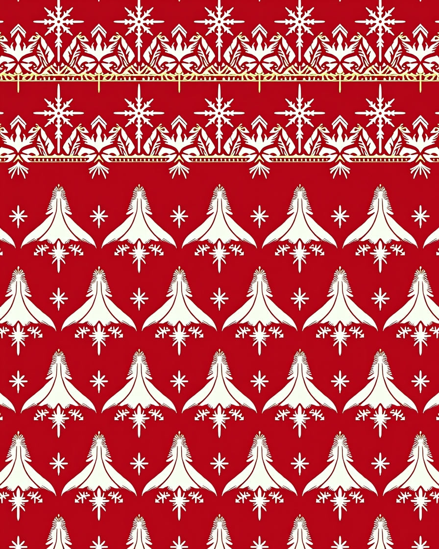Crimson White Snowflake Tree Border Rug