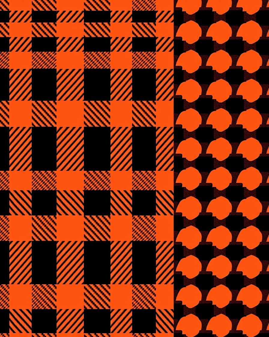 Orange and Black Plaid Dots Rug