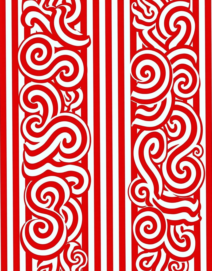 Red White Swirl Stripe Abstract Rug