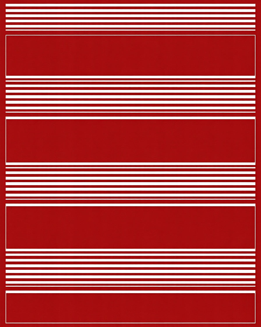 Crimson Red And White Striped Design Rug