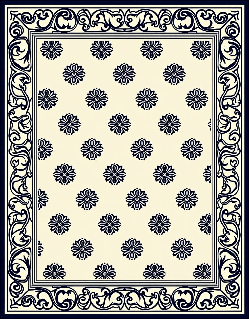 Classic Floral Bordered Cream Rug