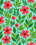 Coral Flower Foliage Garden Rug