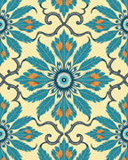 Blue Orange Floral Medallion Pattern Rug