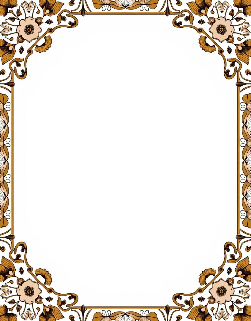Art Nouveau Floral Golden Border Design Rug