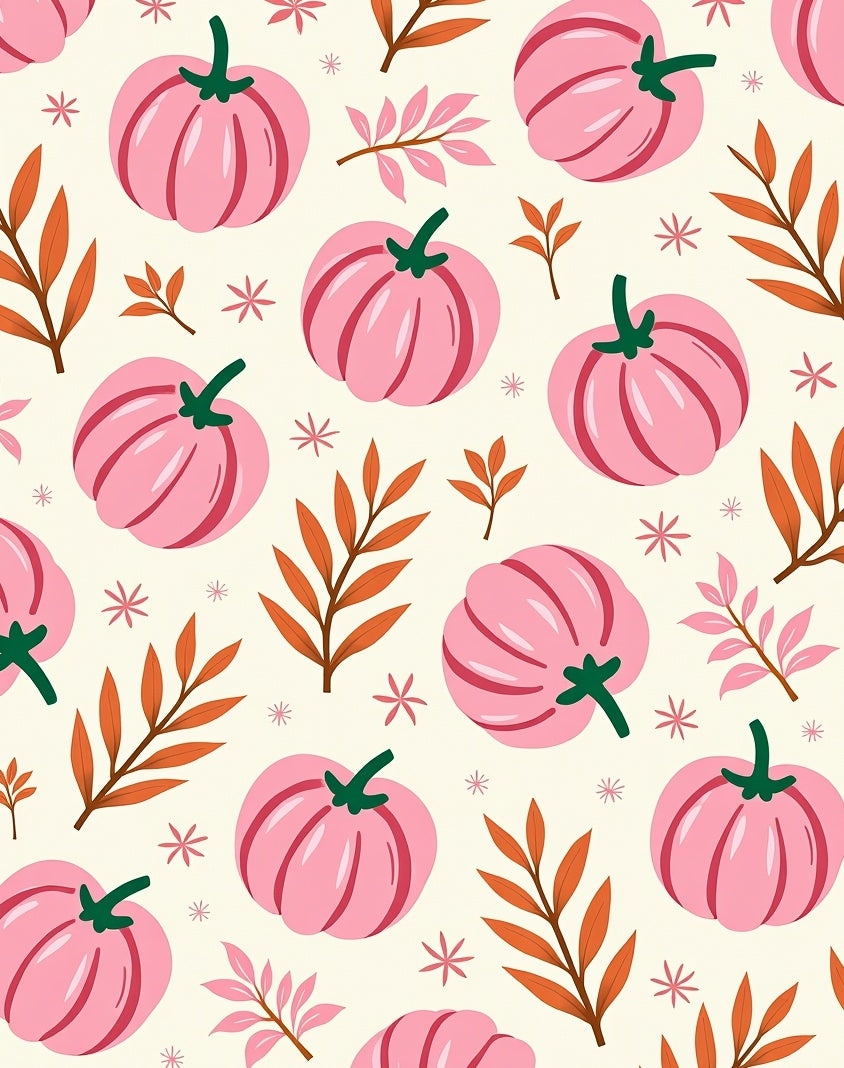 Pink Pumpkin Fall Foliage Pattern Rug
