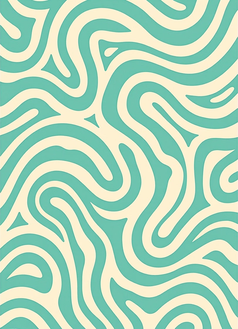 Aqua Cream Fluid Swirl Pattern Rug