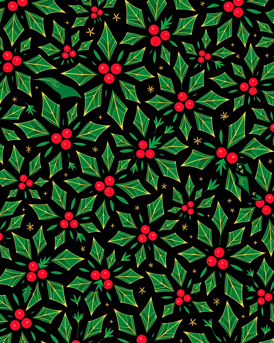 Festive Green Holly Berry Clusters Rug