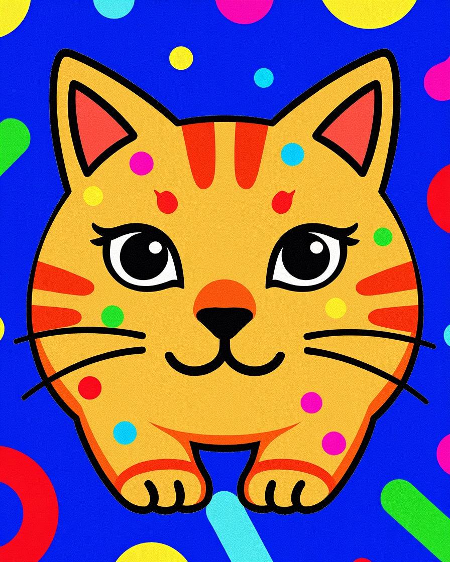 Playful Orange Cat Polka Dot Rug