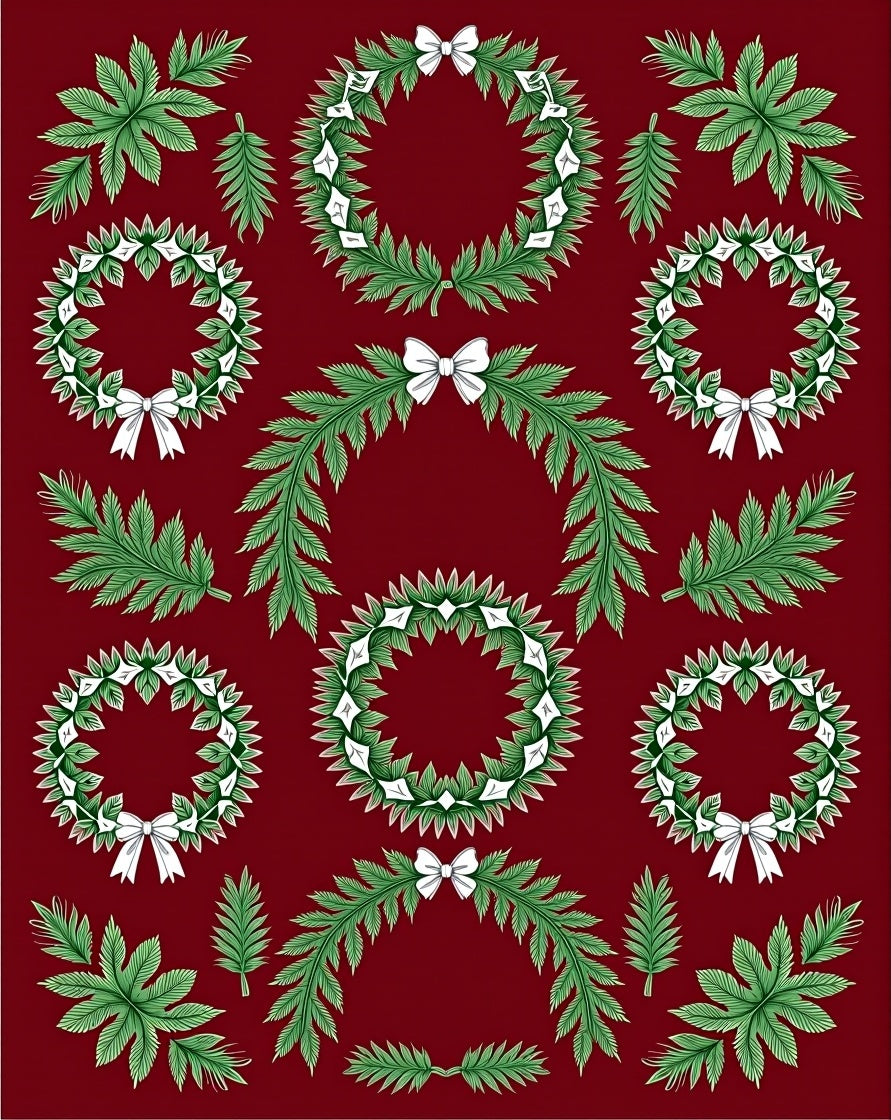 Green Christmas Wreaths with White Bows Rug