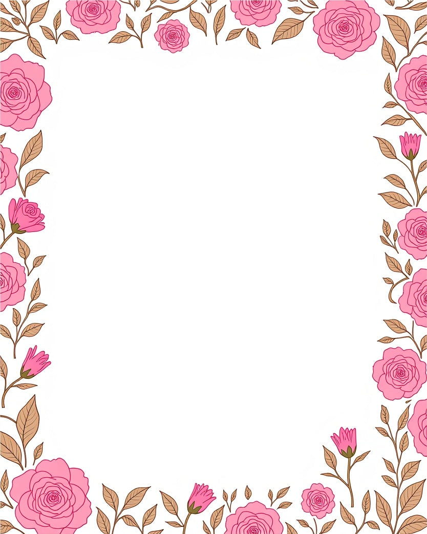 Pink Rose Floral Border Design Rug