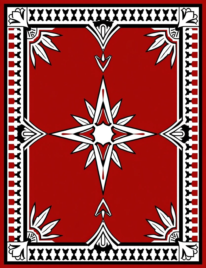 Bold Red Star Burst Geometric Pattern Rug