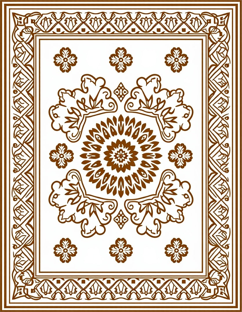 Classic Floral Mandala Border Design Rug