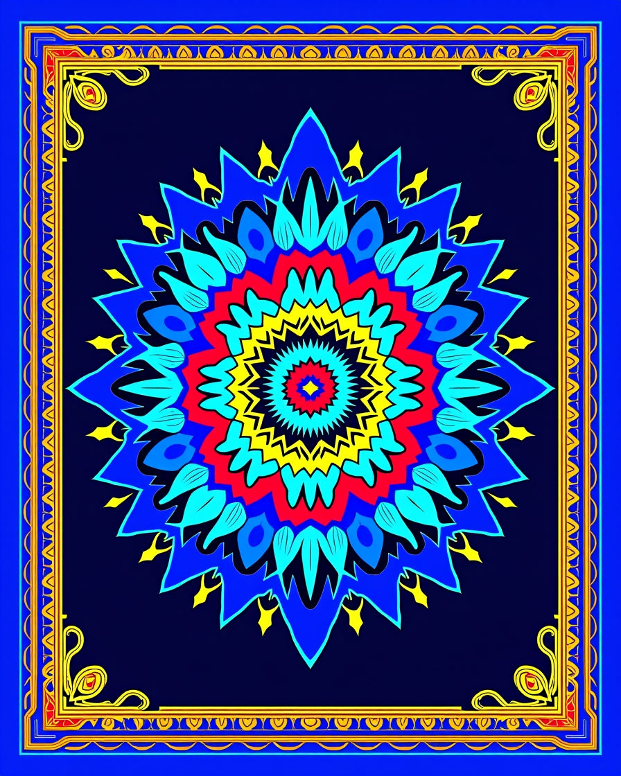 Bold Geometric Mandala Blue Rug