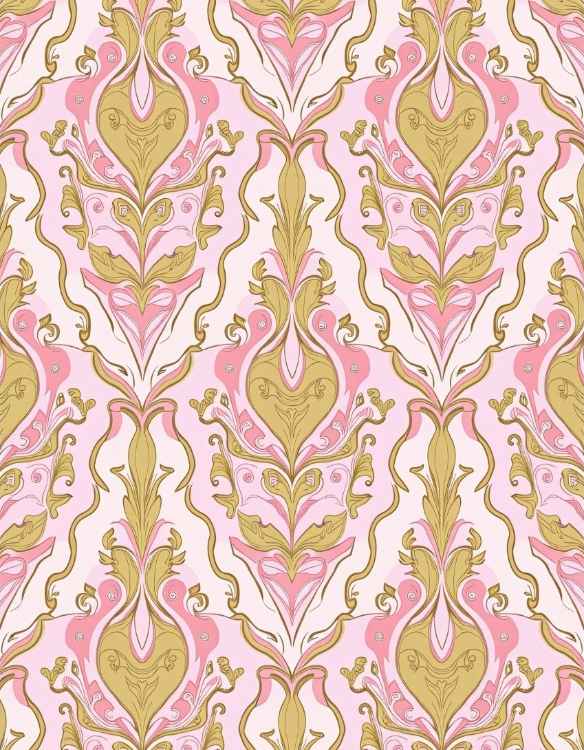 Gilded Pink Gold Damask Pattern Rug