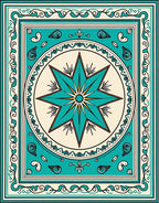 Teal Nautical Star Border Design Rug