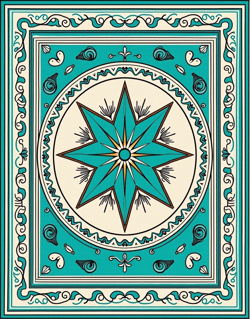 Teal Nautical Star Border Design Rug