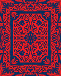 Ornate Red Blue Floral Scrollwork Rug