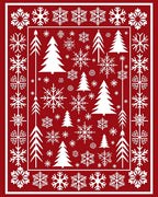 Red Snowflake Tree Patterned Rug