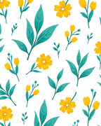 Yellow Floral Teal Leaf Pattern Rug
