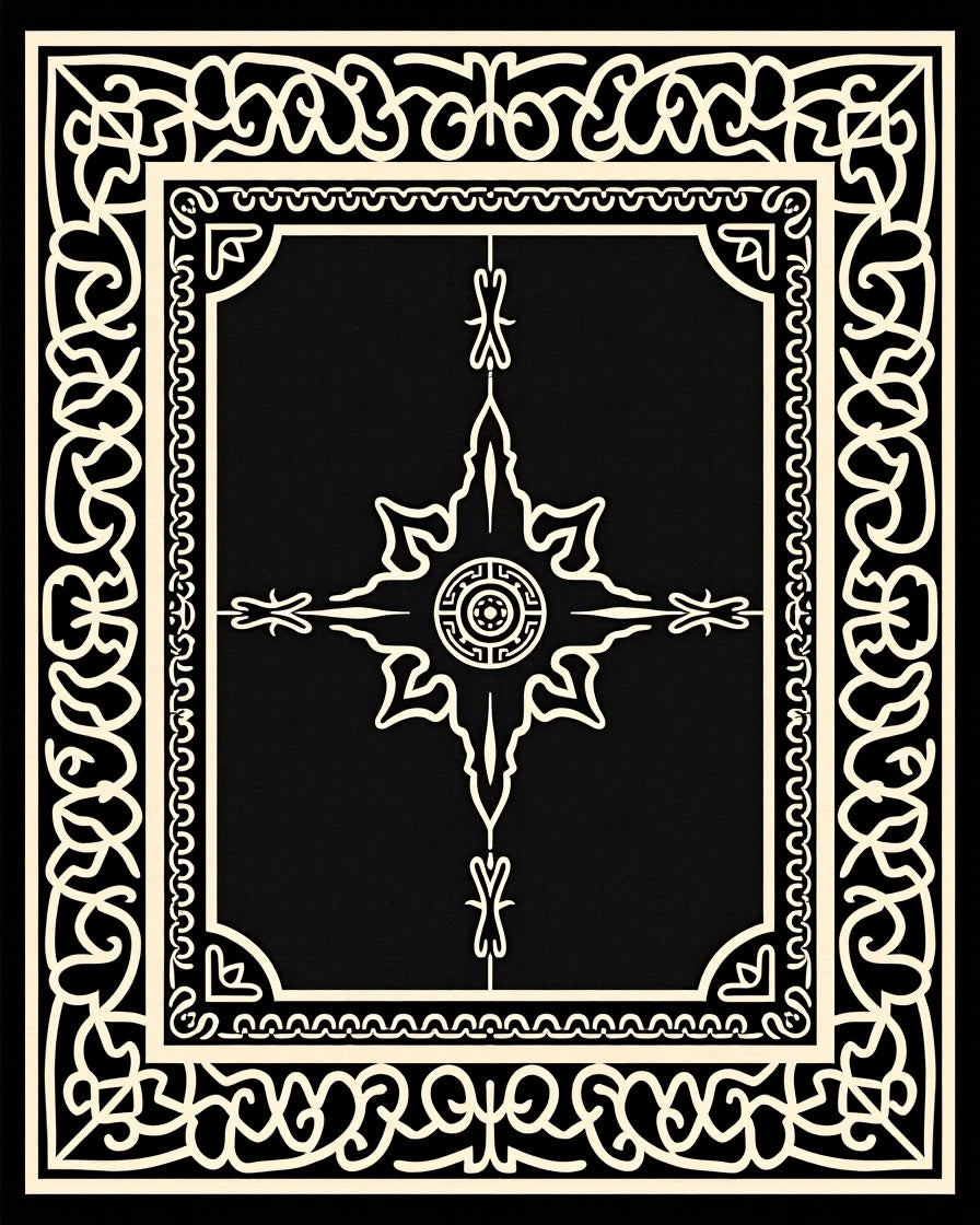 Ornate Black Cream Geometric Mandala Rug