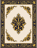 Elegant Gold Blue Scrollwork Design Rug