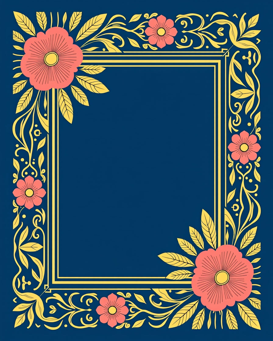 Coral Floral Vine Border Design Rug