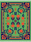 Vibrant Orange Floral Border Rug