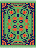 Vibrant Orange Floral Border Rug