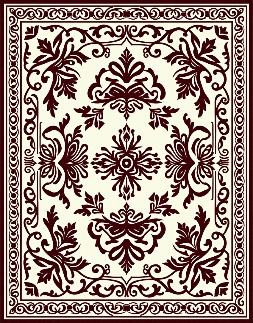Intricate Floral Damask Pattern Rug
