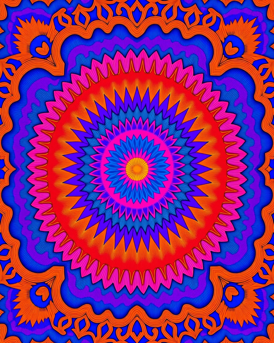 Vibrant Radial Floral Pattern Rug