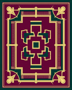 Deep Plum Gold Art Deco Geometric Design Rug