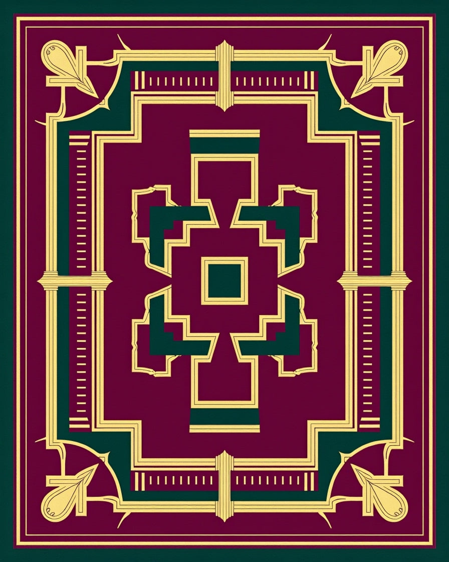 Deep Plum Gold Art Deco Geometric Design Rug