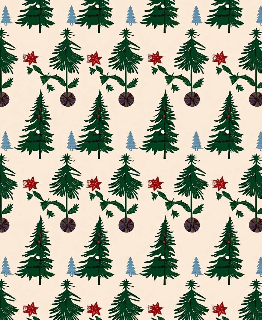 Evergreen Tree Holiday Floral Rug