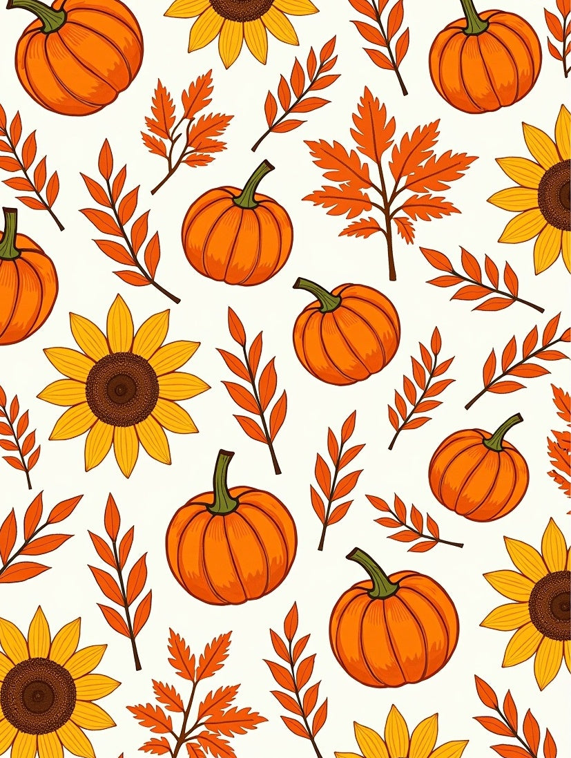 Whimsical Pumpkin Sunflower Leaf Print Rug
