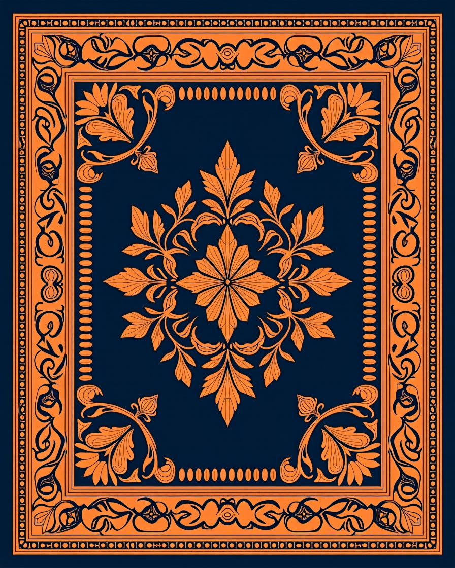 Ornate Floral Frame Art Rug