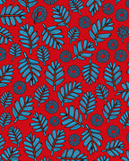 Bold Red Blue Foliage Pattern Rug