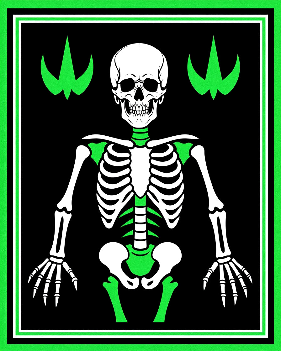 Gothic Skeleton With Neon Green Accents Rug