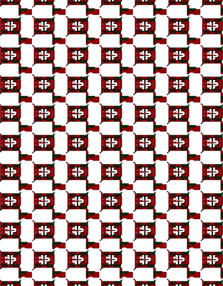 Red White Geometric Square Pattern Rug